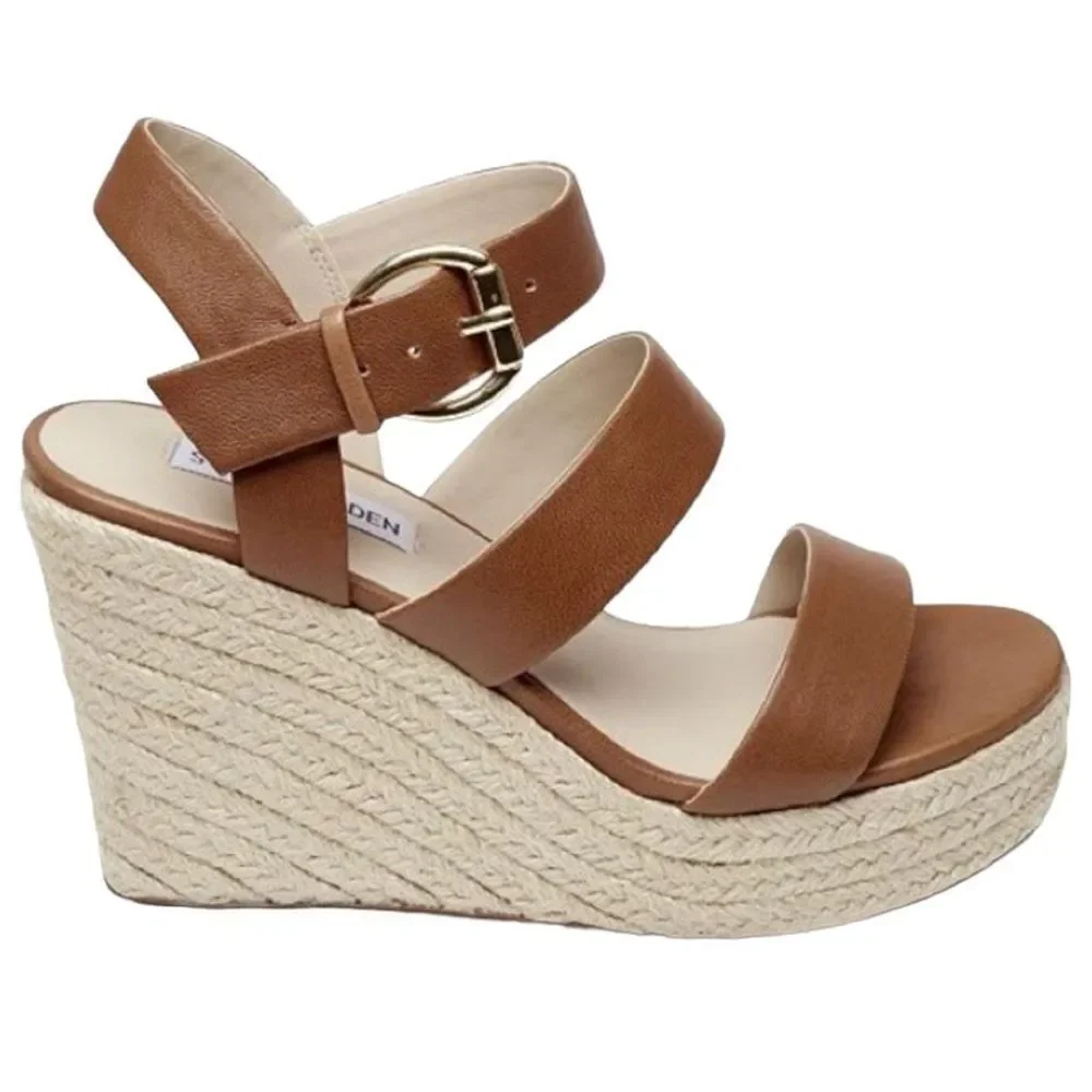 STEVE MADDEN Women's Valery Espadrille Wedge Sandals Cognac Brown Size 8.5 NEW